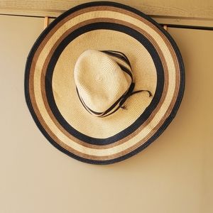 Sun-n-Sand Striped Brown Wide Brim Floppy Beachy Summer Sun Hat